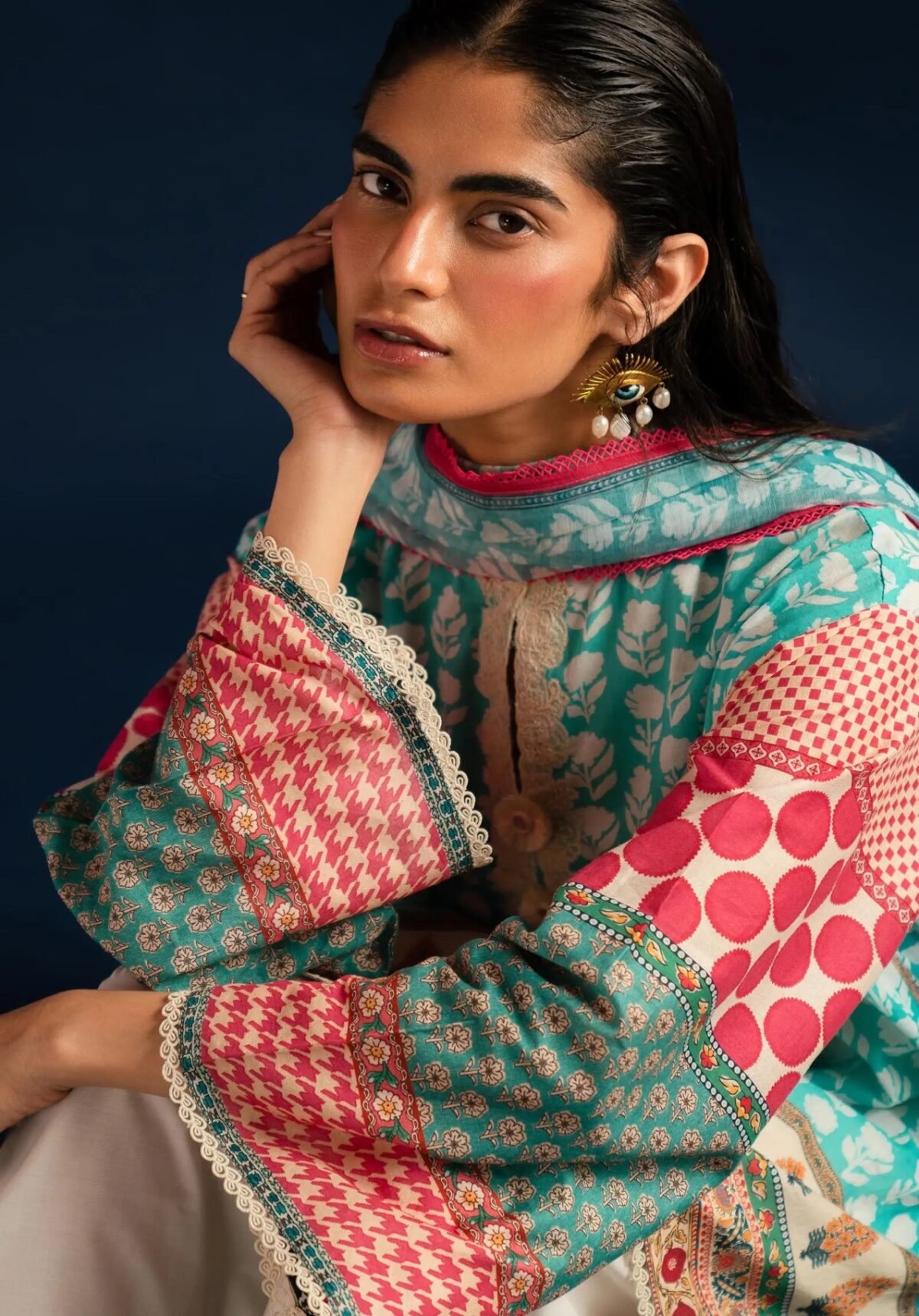 Embroidered Lawn Suit with Printed Monar Dupatta Sana Safinaz Mahay Summer 2Pc 19B SHAHZADI LAWN