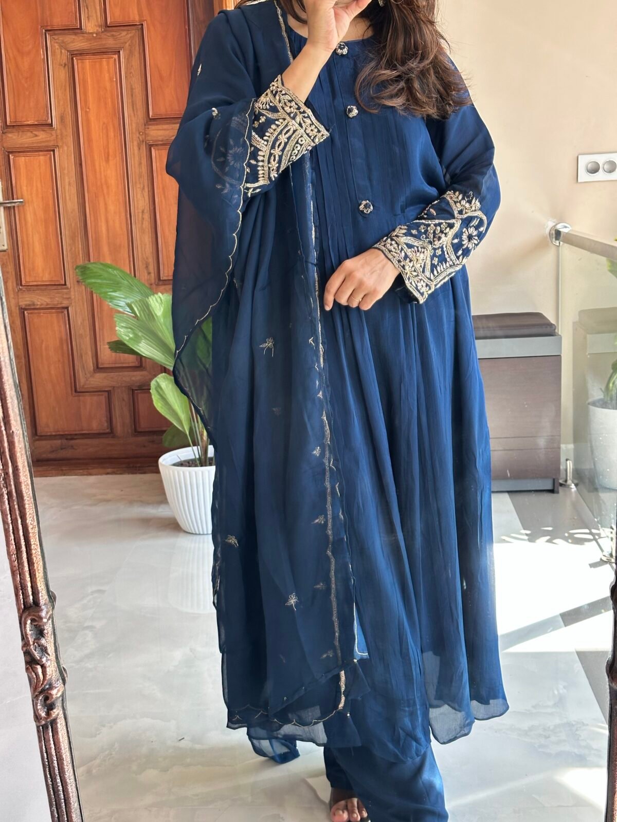 Navy Blue Chinnon Indian Party Wear SHAHZADI LAWN